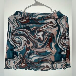 Marble Print Lettuce Trim Skirt